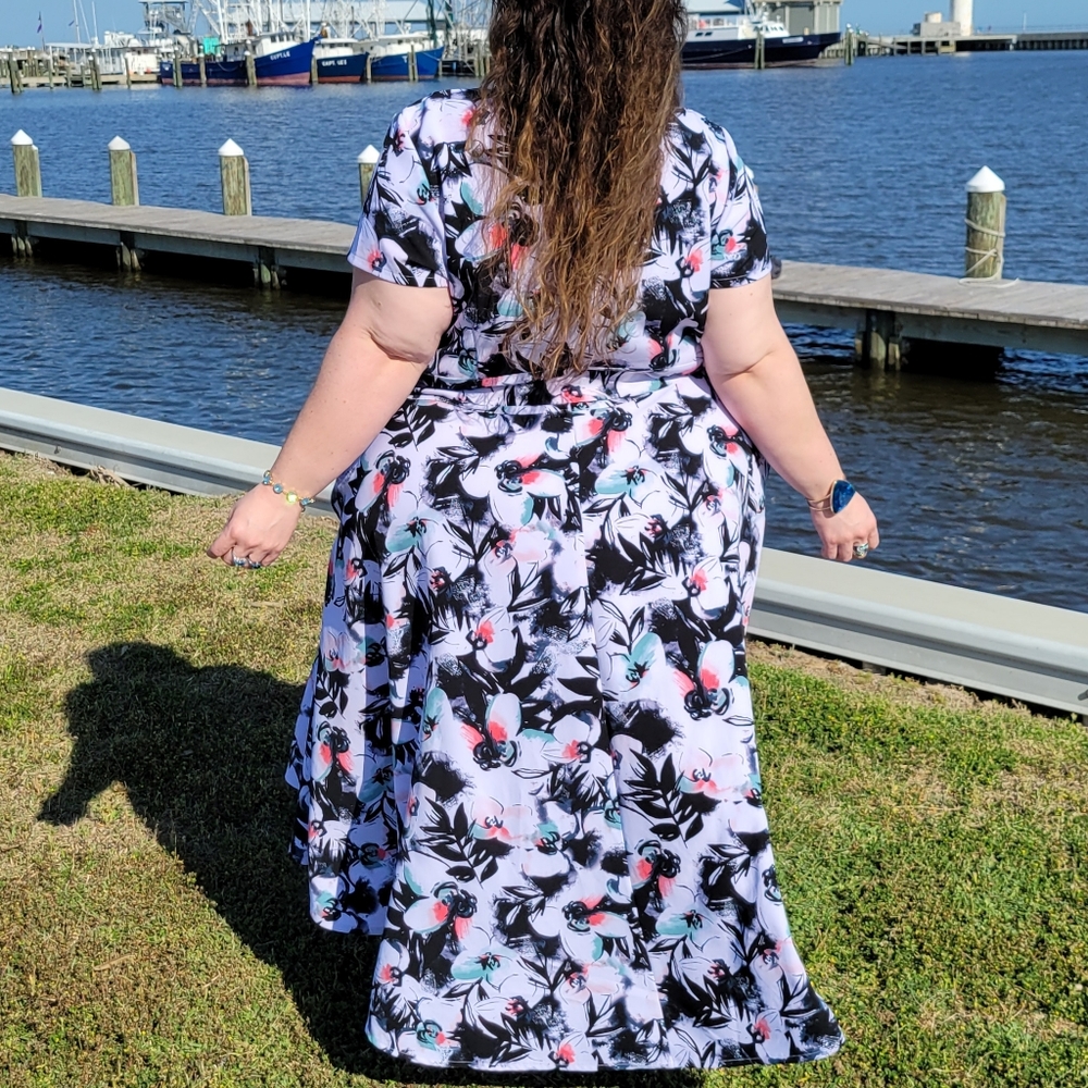 Easter Dress Lane Bryant White Floral Short Sleeve Plus Dress Sz 28 - Picture 3 of 15